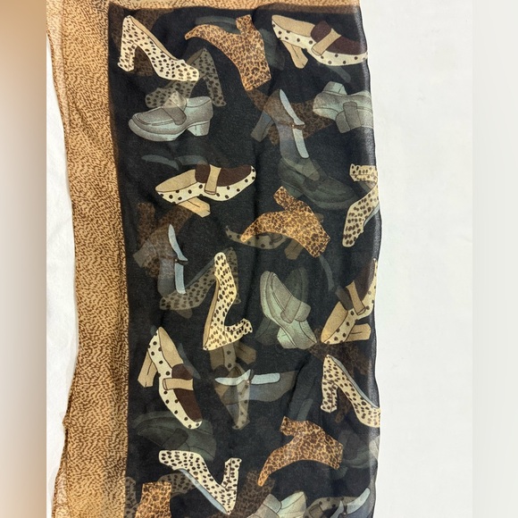 Echo Silk Scarf Shoe Print Leopard Heels Loafers Brown Black Square - Picture 8 of 9